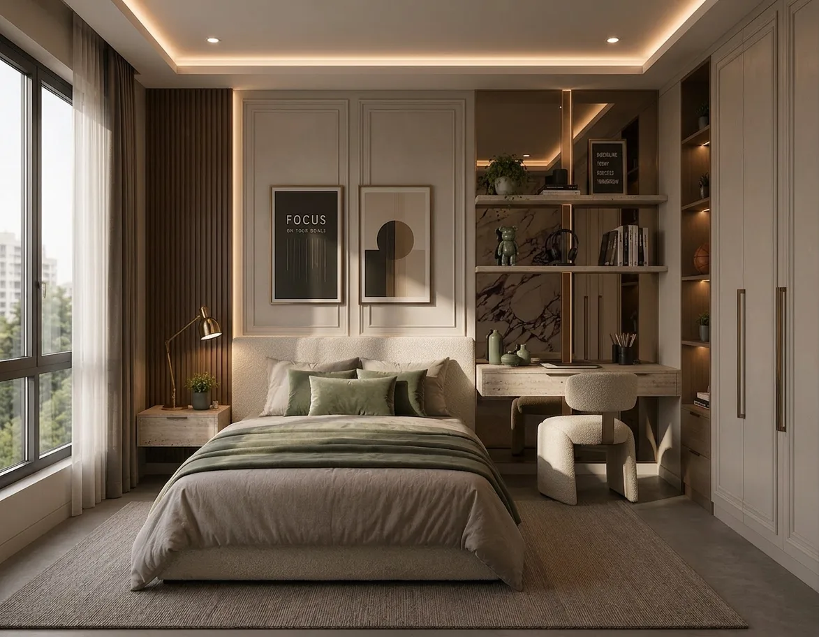 Bedroom with study nook in the Palm Hills VGK Compound project in 5th Settlement