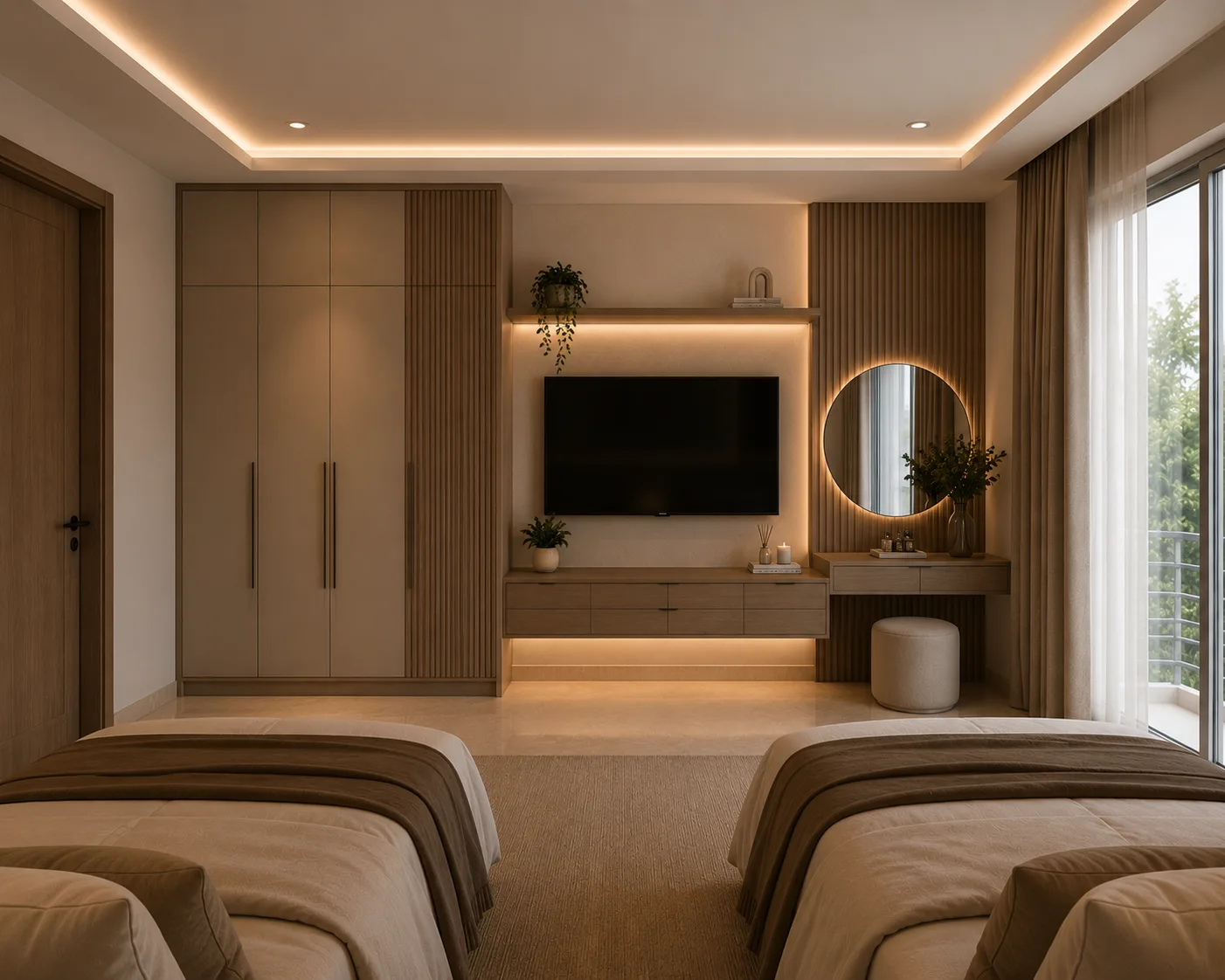 Twin bedroom media wall in the Palm Hills VGK project in 5th Settlement