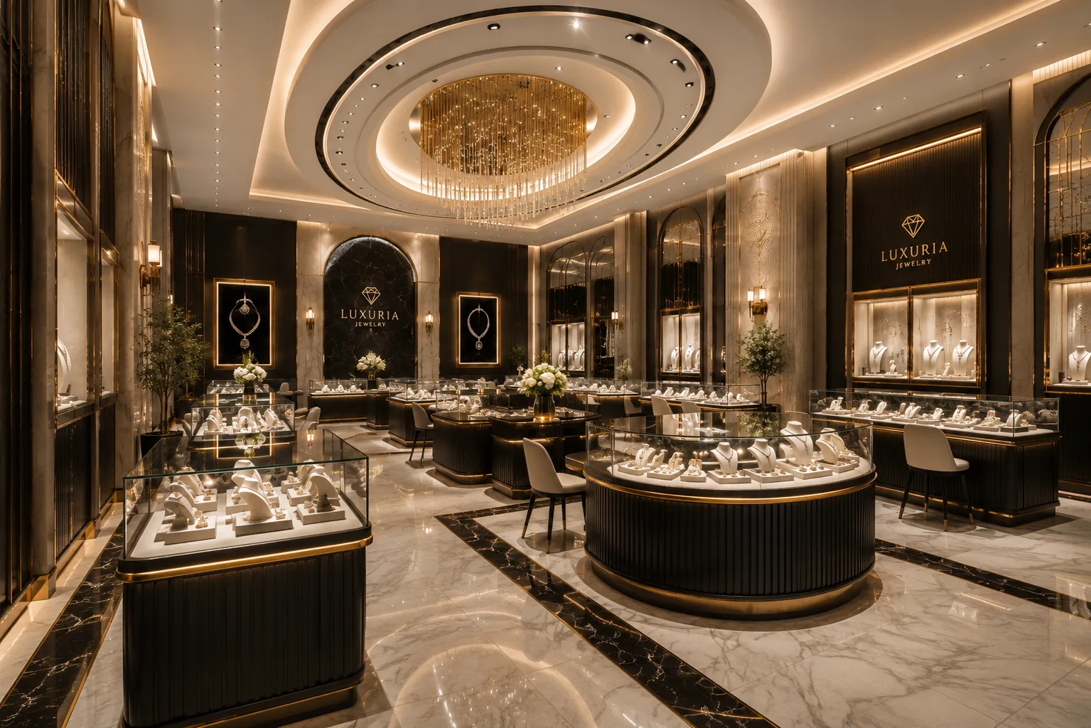 Jewellery showroom interior in the Luxuria Jewelry project in Beirut