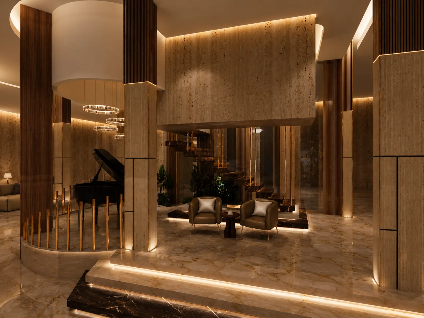Grand hotel lobby and piano in the Hotel Reception project in Nasr City