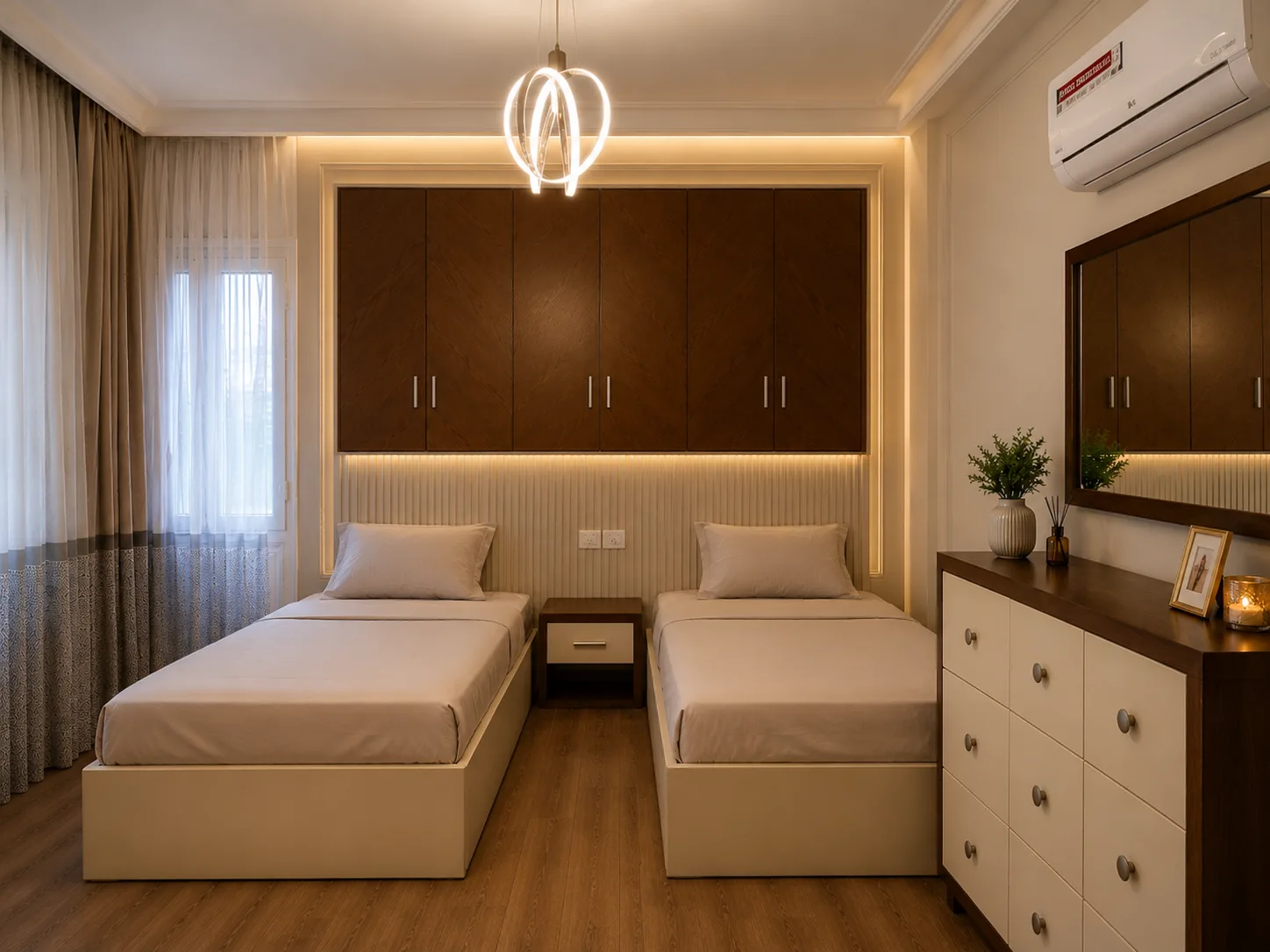 Twin bedroom with storage in the Oraby Villa project in Oraby - Elobour