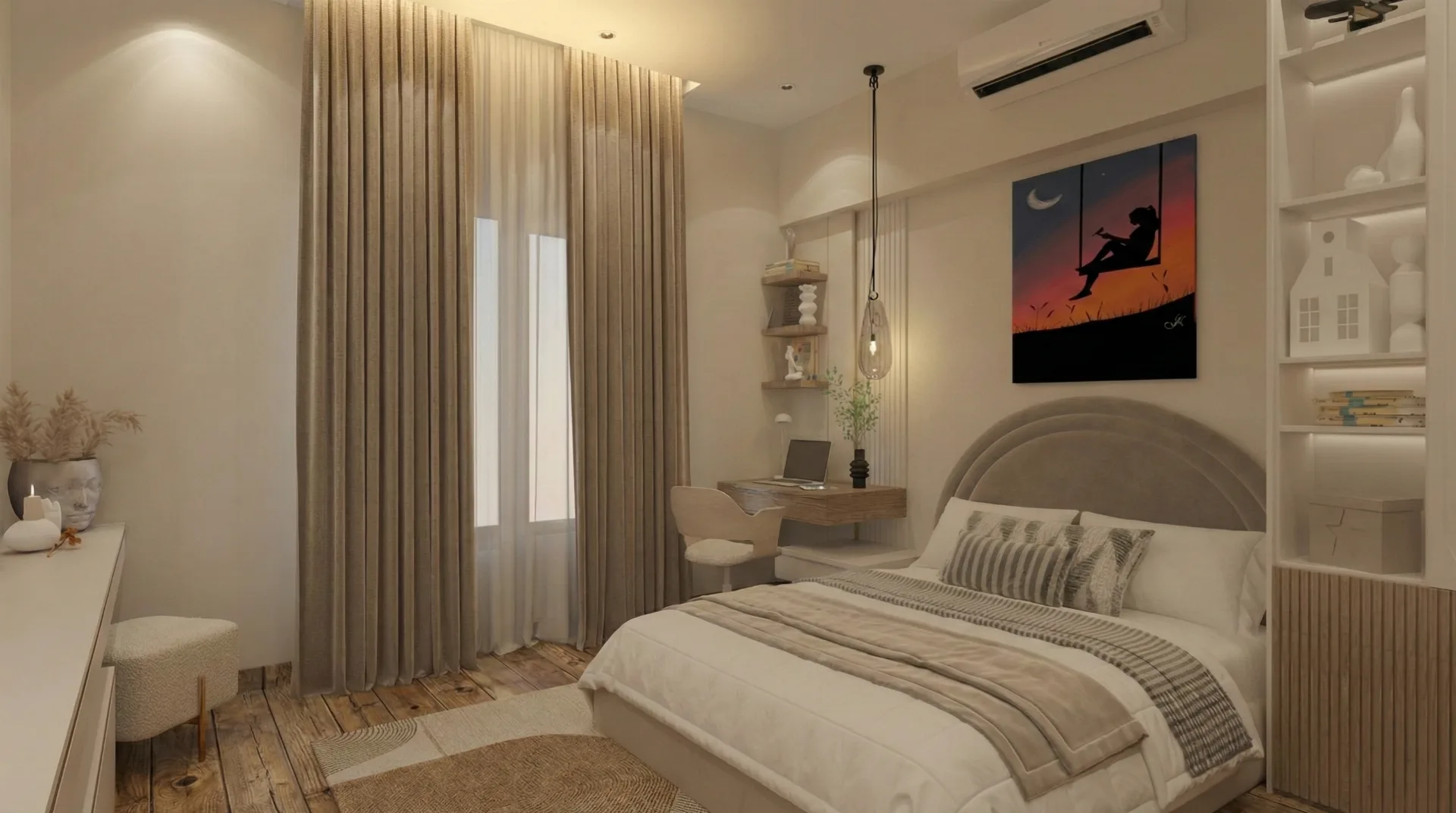 Soft bedroom with built-in shelves in the La Vista Compound project in New Administrative Capital