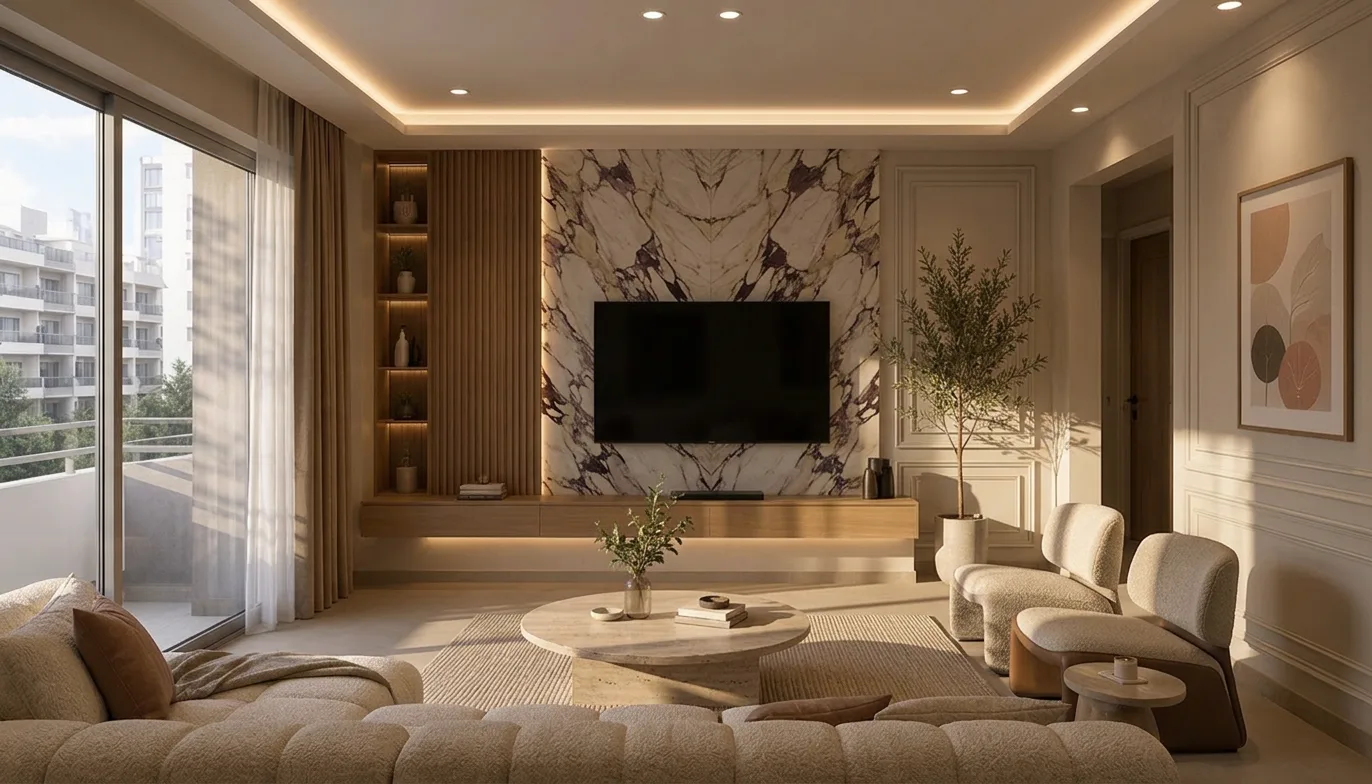 Bright living room in the Palm Hills VGK Compound project in 5th Settlement