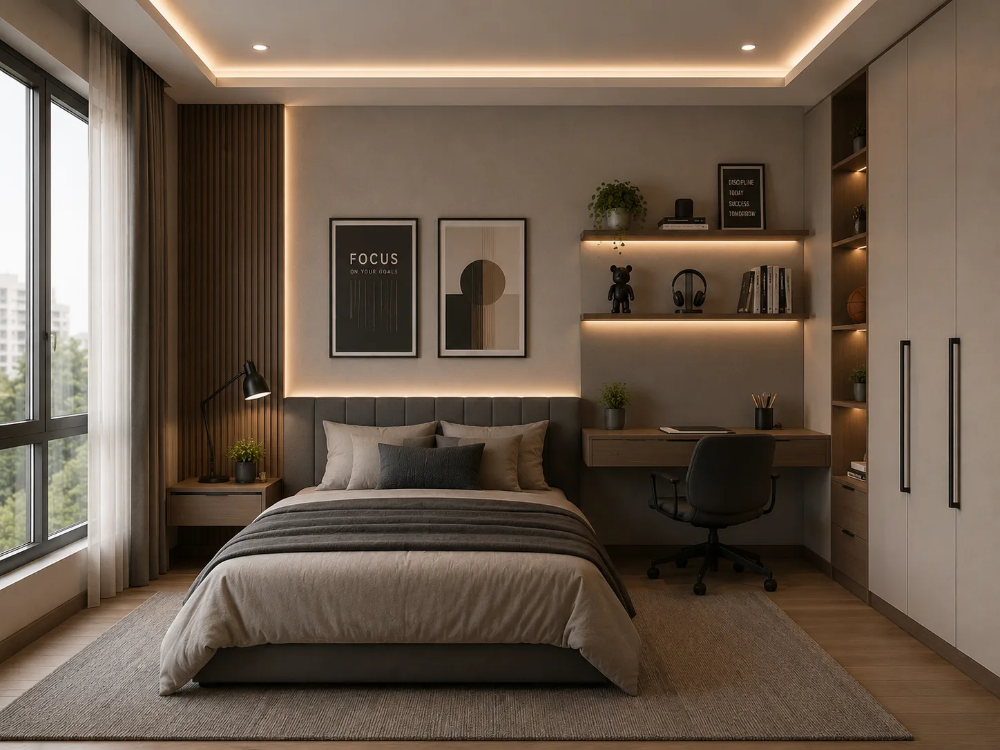 Warm bedroom with desk in the Palm Hills VGK project in 5th Settlement