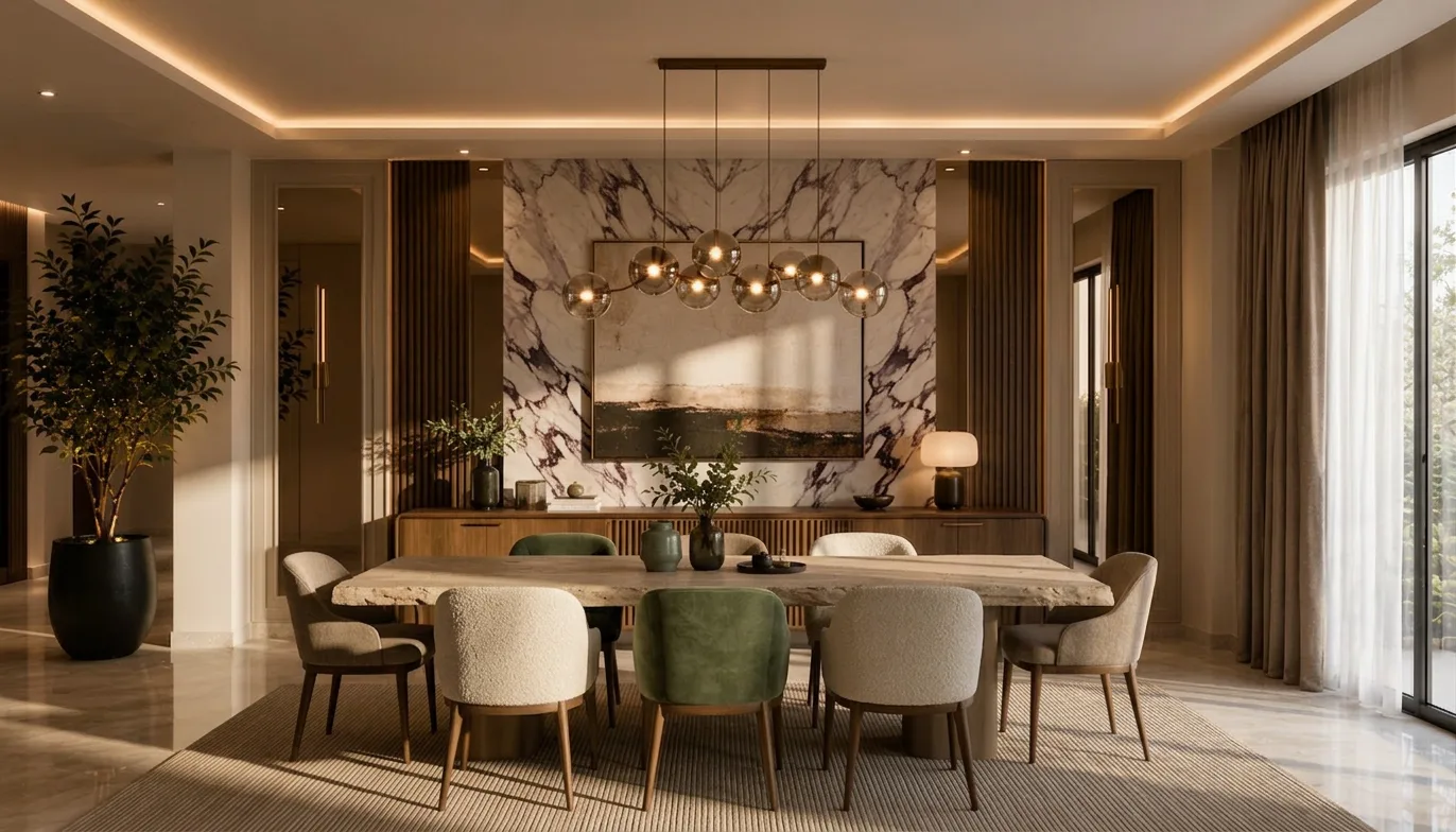 Formal dining room in the Palm Hills VGK Compound project in 5th Settlement