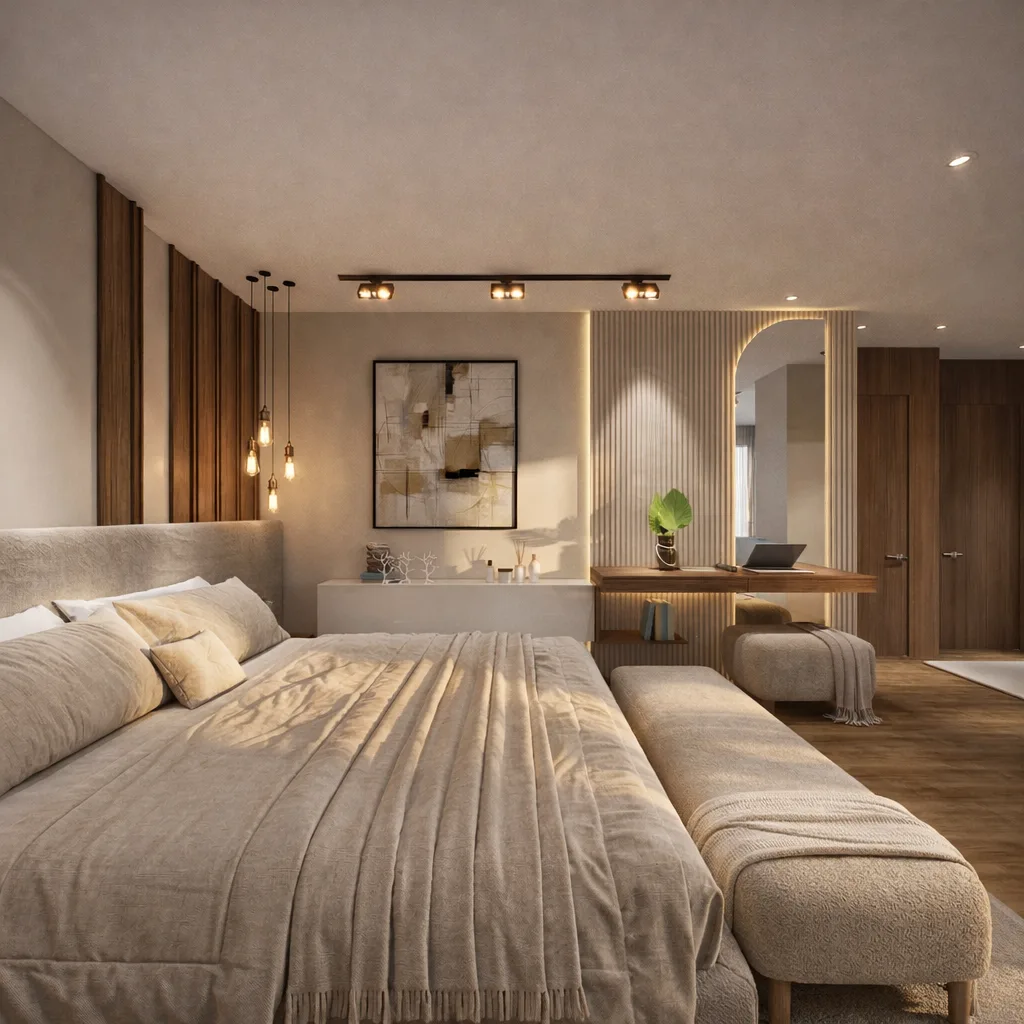 Warm bedroom and dressing area in the Kanarya Compound project in 6 October