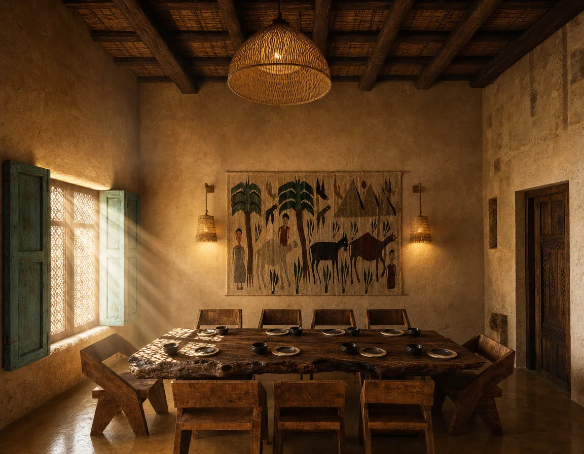 Rustic dining room in the Siwa Oasis project in Siwa Oasis