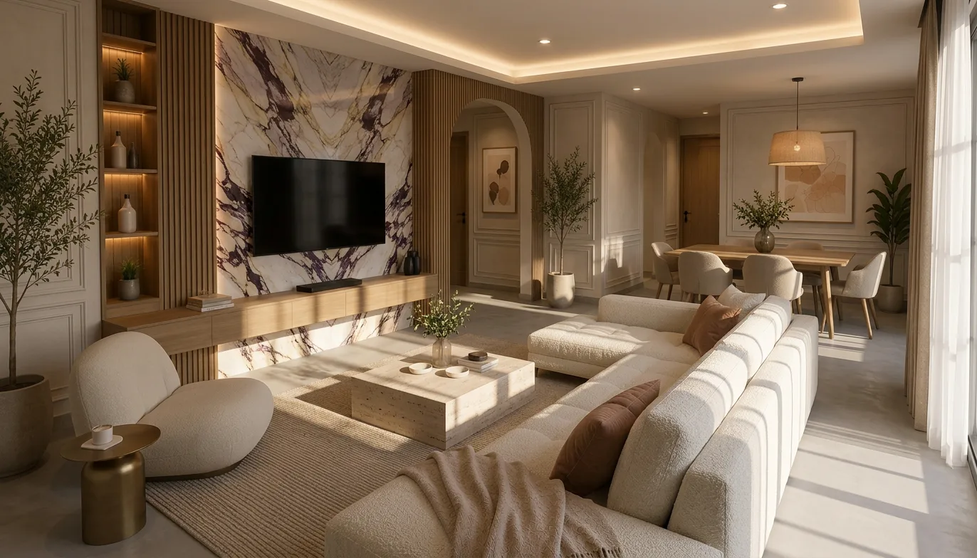 Open-plan living room in the Palm Hills VGK Compound project in 5th Settlement