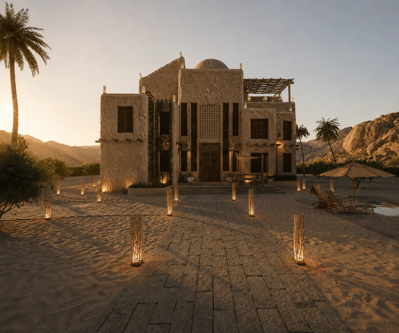 Siwa lodge exterior in the Siwa Oasis project in Siwa Oasis