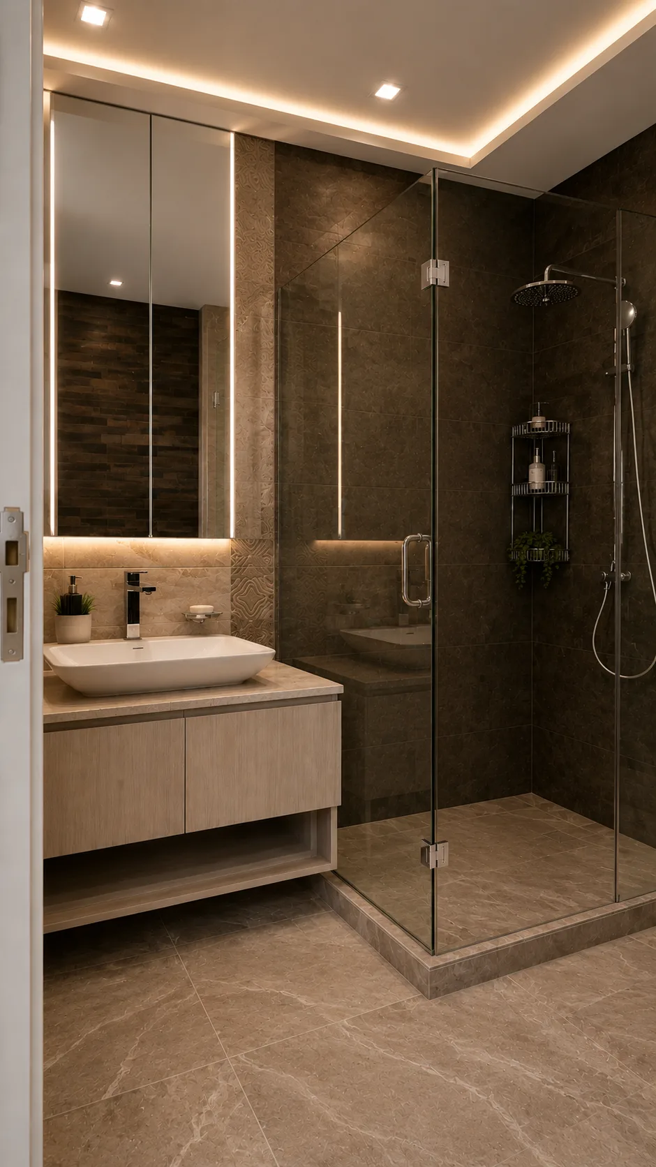Dark tiled bathroom in the Oraby Villa project in Oraby - Elobour