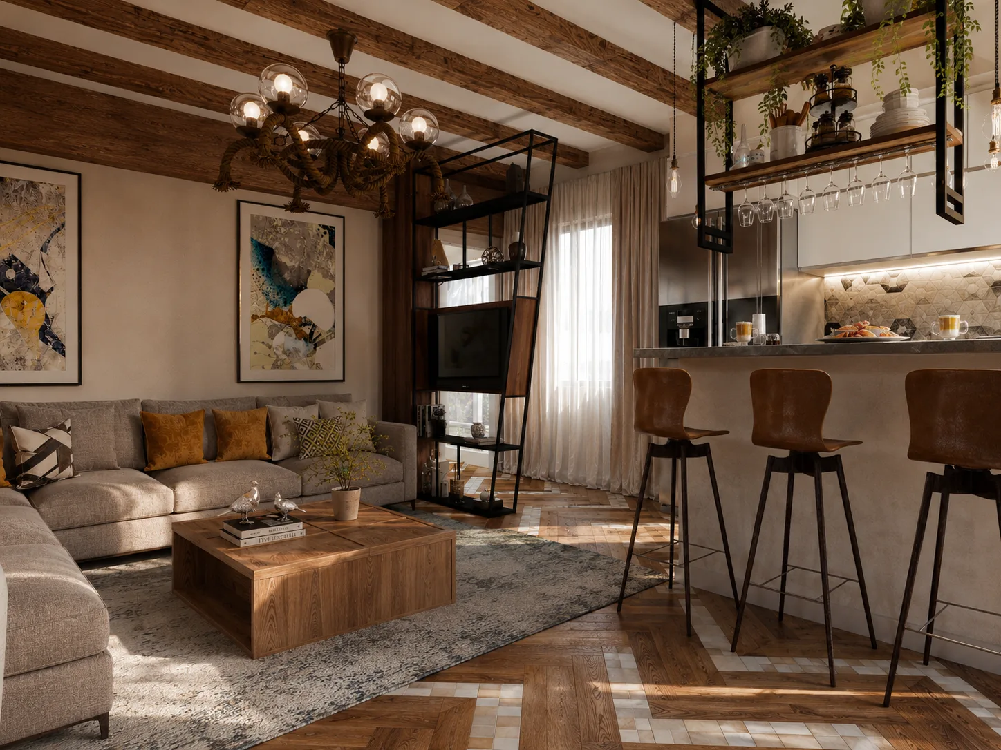 Industrial-style apartment living room in the Rocks Residence Compound project in Katemeya