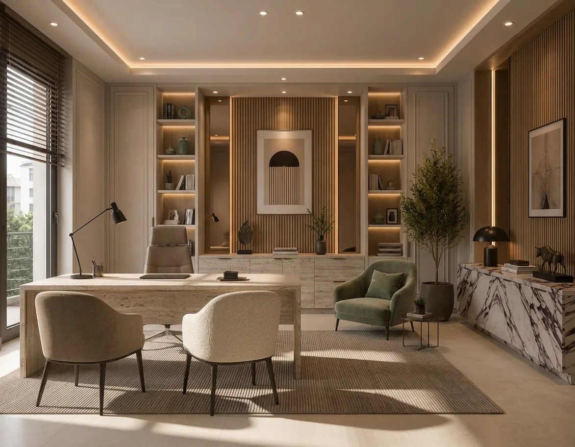 Home office with marble credenza in the Palm Hills VGK Compound project in 5th Settlement